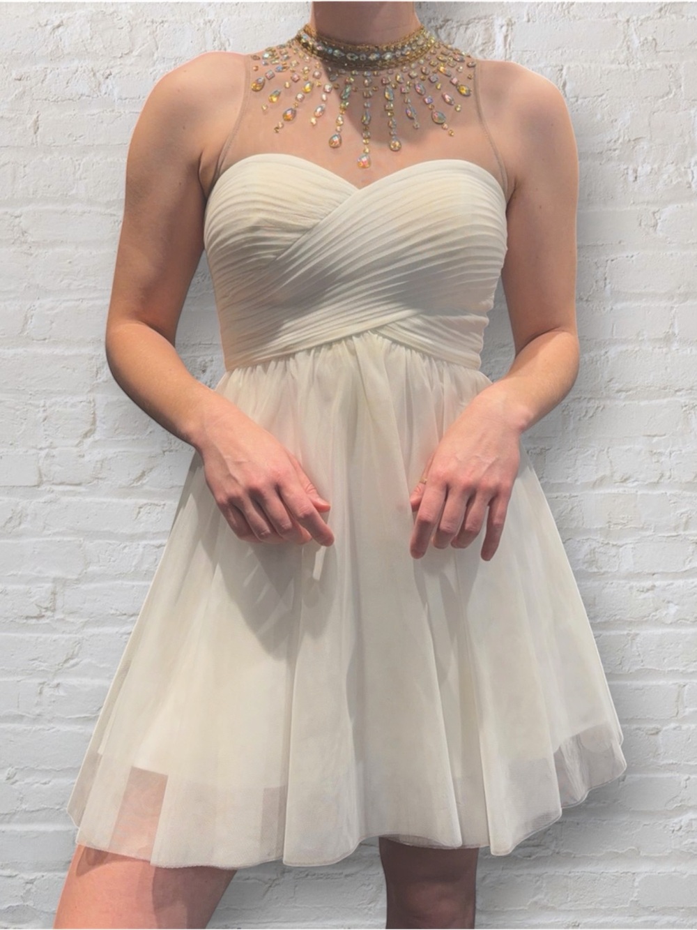 White Short Gemmed Blondie Nites Dress